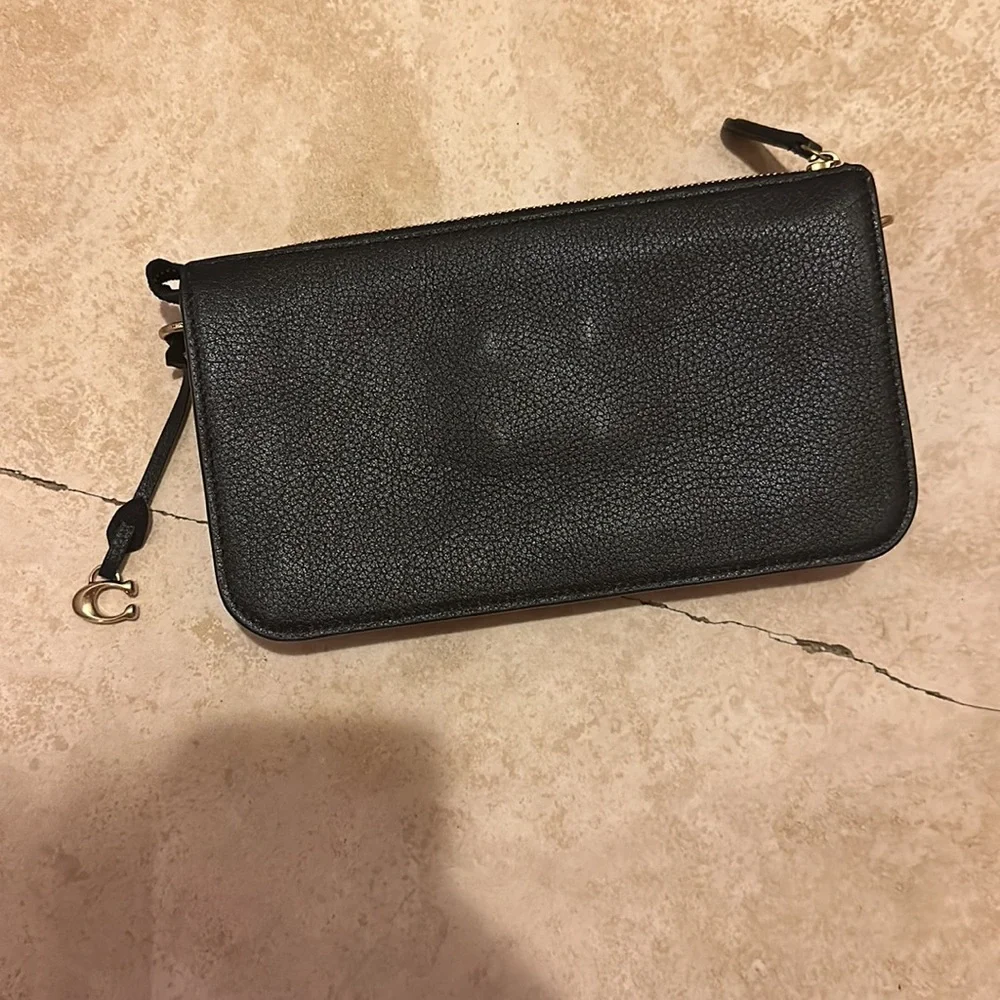 Coach Pebbled Leather Black Crossbody Wristlet - Picture 4 of 14